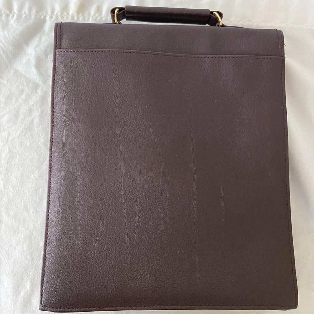 Vintage Burgundy leather vertical organizer briefcase satchel shoulder strap